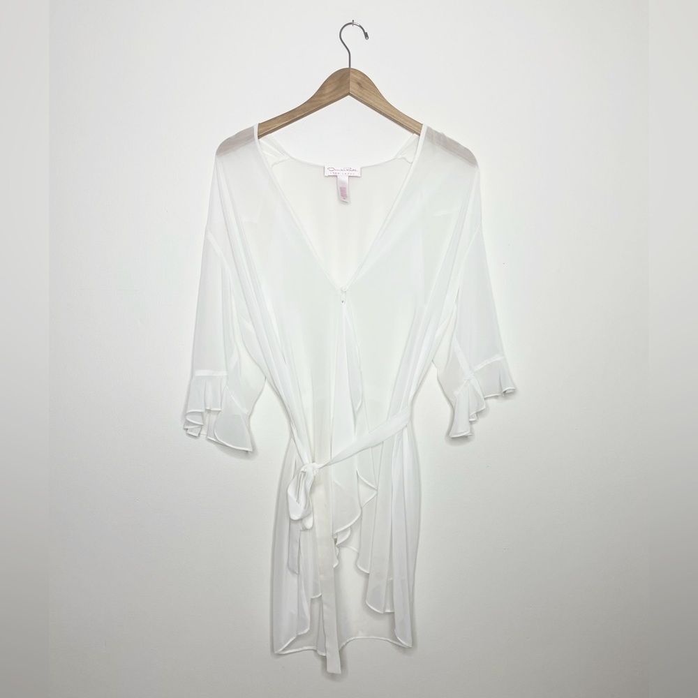 OSCAR DE LA RENTA white sheer coverup teddy wrap top M